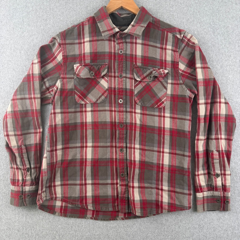 Prana Shirt Mens Medium Red‎ Plaid Flannel Organic Cotton Button Up Outdoor